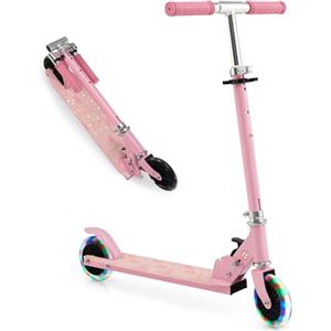 KOMFOTTEU Monopattino per bambini, con 2 ruote a LED e freni, skateboard pieghevole con 3 altezze regolabili, scooter in alluminio con carico fino a 50 kg, per bambini oltre 3 anni (rosa)