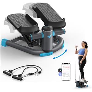 MERACH Mini Stepper Fitness 2 in 1 per la Casa,Altalena Silenziosa Twister da 150 kg con Display LCD e Fasce di Resistenza,per Allenamento di Gambe,Braccia e Glutei