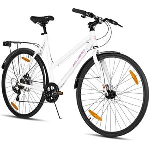 HH HILAND Hiland 700C Bicicletta da strada, 7 velocità 28" City Commuter Bike con freni a disco Bicicletta per adulti confortevole per uomini e donne, bianco