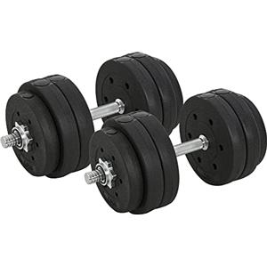 HOMCOM Set Manubri Palestra 30kg (8x2.5 kg, 4x1.5 kg), Pesi Palestra con 12 Dischi e 2 Manubri da 2 kg per Allenamento a Casa, Nero