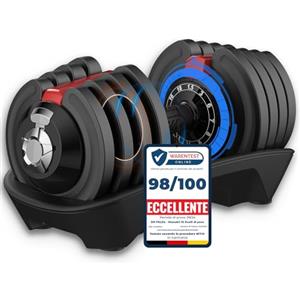 DH FitLife Kit Pesi Palestra Manubri Regolabili 1,5-18 kg con Base Porta Pesi | Set Manubri Componibili per Uomo e Donna con 12 Pesi in 1 | Manubri Regolabili Salvaspazio per Allenamento a Casa