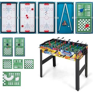GYMAX Tavolo da Gioco 12-in-1 Combinato, Tavolo Multi-Gioco da 121 cm con Calcetto, Biliardo, Ping Pong, Hockey, Bowling, Shuffleboard e Altro Ancora, Set Tavolo Combo per Bambini e Adulti