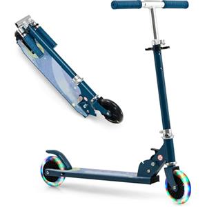 KOMFOTTEU Monopattino per bambini, con 2 ruote a LED e freni, skateboard pieghevole con 3 altezze regolabili, scooter in alluminio con carico 50 kg, per bambini (senza supporto e cinghia, blu)