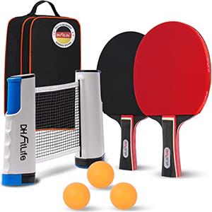 DH FitLife Set da Ping Pong per 2 Giocatori, con Rete Mobile, 3 Palline, 2 Racchette, Custodia, Per Ogni Tavolo
