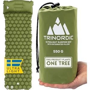 Trinordic, Materassino da campeggio singolo ultra leggero e gonfiabile, con cuscino, per dormire, pieghevole, leggero, portatile, per viaggi con zaino in spalla, escursionismo e viaggi