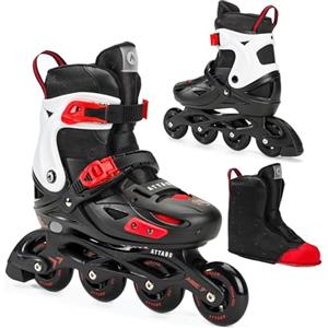 ATTABO Pattini in linea APX per bambini, dimensioni 36-40, regolazione a cinque livelli, ABEC-7, cuscinetti rigidi in PP, ruote in poliuretano, facili da frenare, colore nero/bianco