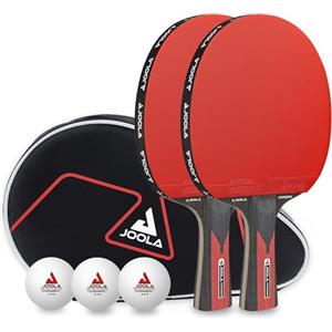JOOLA Set da Tennis da Tavolo Duo Carbon 2 racchette da ping pong + 3 palline + 1 Borsa Portatile rosso/nero, 6 pz