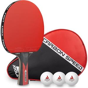 JOOLA Carbon Speed Racchetta da Ping Pong Professionale + 3 Palline + 1 Borsa Portable da tennis da tavolo, rosso/nero, 5pz