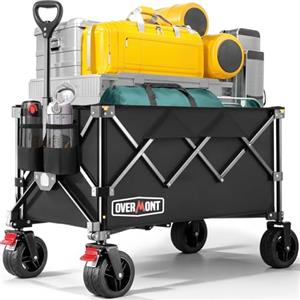 Overmont Carrello da Giardino Pieghevole con Ruote - Carrello da Spiaggia per Tutti i Terreni - Capacità Carico 150kg 150L per Festival Campeggio Picnic Sport Shopping Nero