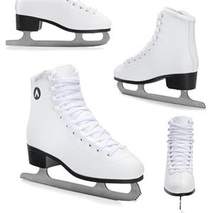 ATTABO Pattini Ghiaccio Donna di Figura 38 EU Lama Acciaio Inox Allacciatura Classica Occhielli Rinforzati Fodera in Pelliccia Sintetica Confortevoli per Pattinaggio Artistico Colore Bianco FS
