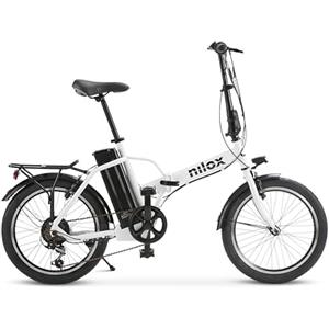 Nilox, Ebike J1 PRO, Bici Elettrica Pieghevole, Fino a 40 km di Autonomia, Fino a 25 Km/h, Motore da 36 V/250 W e Batteria 36 V-8 Ah, Gomme 20" x 2,1", Cambio a 6 Velocità, Bianca