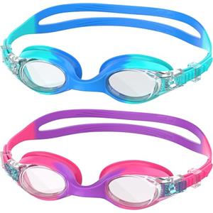 Ambienden 2 Pcs Occhiali Nuoto Bambini, Anti-Fog con Visione Chiara, Protezione UV, Guarnizione in Silicone, Piccolo Telaio Occhiali da Nuoto Unisex per Bambini da 6 a 14 anni, Gradient Blue + Pink