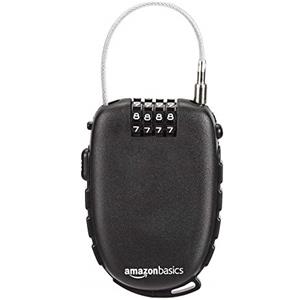 Amazon Basics Lucchetto a 4 cifre, AB-BL101, con cavo retrattile, Combinazione, confezione da 1, nero