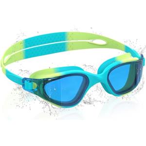 Ambienden Occhiali da Nuoto per Bambini, HD 180° con Visione, Occhialini Piscina per 3-14, Anti-Fog, Protezione UV, Regolazione Rapida, Guarnizione in Silicone, Occhiali da Nuoto Unisex, Blue-Yellow