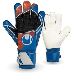 uhlsport guanti da portiere da calcio per bambini e adulti, Soft Pro - guanti da portiere da calcio traspiranti con fissaggio al polso e presa eccezionale, blu/arancione/bianco, taglia 5-11