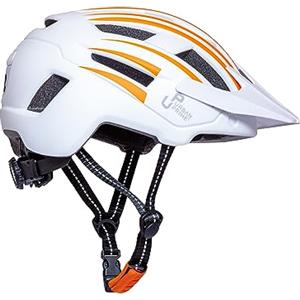 Urban Prime Energy Helmet, Casco Protettivo con Visiera e luci per Bici, ebike e Monopattino Elettrico Unisex Adulto, Bianco e Arancione, L
