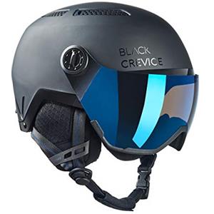 BLACK CREVICE Casque de ski Chamonix I Casque de ski avec visière Style pilote en différentes couleurs I Hommes & femmes I Casque de snowboard unisexe I Respirant I Taille réglable (M, Nero/Blu Opaco)