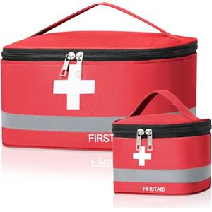 Cozary 2 Pezzi Kit Pronto Soccorso Vuota, Grande & Piccolo Cassetta Pronto Soccorso, Impermeabile Porta Medicine da Viaggio, per Outdoor Viaggio Ufficio Casa - Rosso