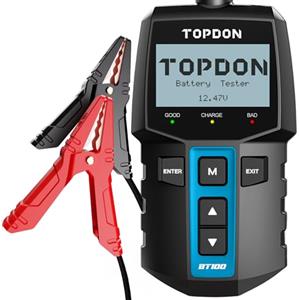 TOPDON Tester batteria auto BT100, 12 V 100-2000 CCA Tester Batterie sistema di ricarica, analizzatore professionale per auto, camion, jeep, SUV, barche
