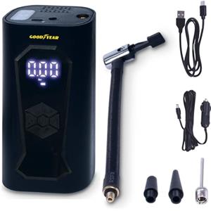 GoodYear Compressore Portatile Ricaricabile Wireless 6000 mAh, 5 in 1: Gonfiaggio, Sgonfiaggio, Misurazione Pressione, Power Bank, Torcia a 6 LED, Accessori Inclusi, Presa Accendisigari