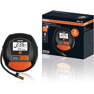 OSRAM TYREinflate RAPID, compressore d'aria digitale a 12 V, compressore portatile, autostop, luce LED, programmabile, pompa elettrica per pneumatici, collegamento 12V, gonfiaggio in 2 min
