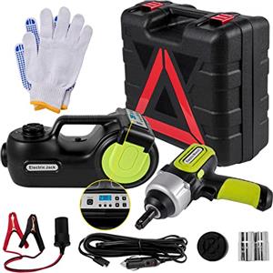 VEVOR Cric 5T per Auto Idraulica Elettrica, Martinetto Idraulico Elettrico 155-420 mm con Compressore Chiave a Impulsi Cassetta degli Attrezzi, 12V Kit Riparazione Cric Martinetto per Auto CRV SUV