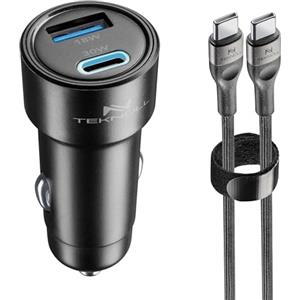 Teknoll - Caricabatterie Rapido 30W - 2 Porte: USB 18W Carica Adattiva + USB-C 30W Power Delivery - Cavo USB-C 1m incluso - Led Attivo - Ricarica Sicura in auto - Adatto a tutti gli smartphone - Nero