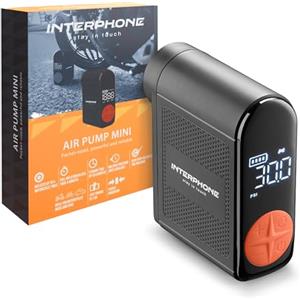 INTERPHONE Air Pump Mini Compressore Portatile, Compressore Aria Portatile e Ricaricabile Che gonfia gomme Auto, Moto e Bici, Gonfia Fino a 4 Pneumatici in 4 min a Gomma, Oltre 6 Mesi di Stand-by
