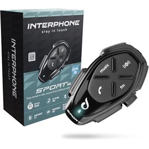 INTERPHONE SPORT HD Singolo, Interfono moto di gruppo per 4 motociclisti fino a 1km di distanza, Interfono casco universale con Bluetooth per GPS, musica e chiamate, Autonomia 15h e impermeabile IP67
