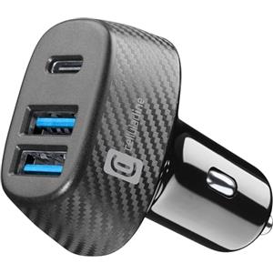 Cellularline - Caricabatterie da Auto per Accendisigari 12/24V- Ricarica Veloce 44W - 2 porte USB - 1 Porta USB C