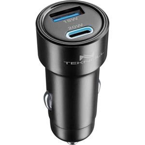 Teknoll - Caricabatterie Rapido 20W - 2 Porte: USB 18W Carica Adattiva + USB-C 20W Power Delivery - Led Attivo - Ricarica Sicura in auto - Adatto a tutti gli smartphone - Nero