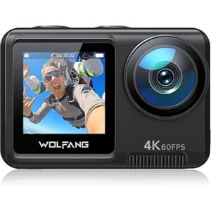 WOLFANG Dual Color Screen Action Cam 4K 60FPS 24MP GA420 WiFi Fotocamera, 10M Corpo/40M Custodia Impermeabile Subacquea Videocamera Casco con Telecomando, Dual Mic, Batterie 2x1350mAh