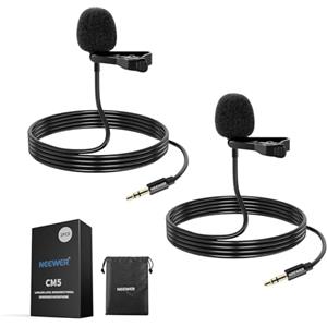 NEEWER Microfono Lavalier da Bavero a Condensatore Omnidirezionale con Clip/Cavo, 2pz Lav Mic per Palco YouTube Streaming Live, Compatibile con Rode Wireless GO II 2 DJI Trasmettitore Mic Wireless,CM5
