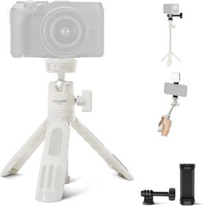 NEEWER BASICS Mini Treppiede da Tavolo Selfie Stick Compatibile con iPhone GoPro Insta360 DJI, Piccolo Tripode Cellulare Android Fotocamera Webcam con Testa a Sfera Asse Elevato per Video,TP43 Bianco