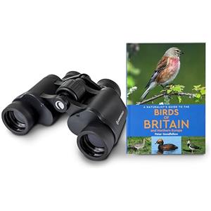 Celestron 73151 LandScout Kit birdwatching 7x35mm resistente all'acqua - Binocoli con impugnatura in gomma, lenti rivestite, vetro ottico K9, guida sugli uccelli di Gran Bretagna e Nord Europa, Nero