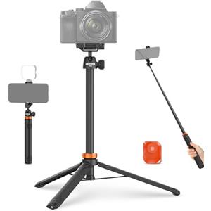 NEEWER BASICS 59"Selfie Stick Tripod Compatibile con iPhone e Camera DSLR, Piccolo Treppiede da Tavolo Portatile Compatto in Metallo con Telecomando Testa Sfera, 2in1 Supporto Telefono per Video Film