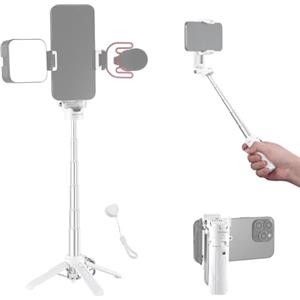 NEEWER Selfie Stick con Otturatore Remoto Bluetooth Rimovibile, Treppiede da Viaggio Leggero Pieghevole per iPhone, Portatelefono a 360° Cold Shoe per YouTube/TikTok Vlog Foto Live Stream, Bianco, P15