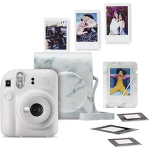 instax Fujifilm instax mini 12 Bundle Pack, Macchina Fotografica Istantanea, custodia, mini photo album, cartuccia pellicole instax mini da 10 Foto, bordo bianco, adesivi