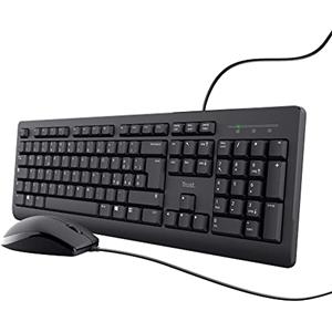 Trust Taro Set Tastiera E Mouse Cablati USB, Layout Italiano QWERTY, Per PC/Laptop/Notebook Mac/Windows, Cavo Di 1.8 Metri, Tastiera Resistente Ai Liquidi, Ergonomico, Nero