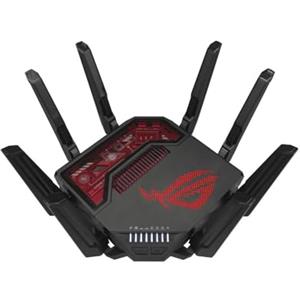 ASUS Router gaming GT-BE19000 Tri-band WiFi 7 (802.11be), larghezza di banda 320 MHz e 4096-QAM, doppie porte 10G, accelerazione di gioco a triplo livello, rete di gioco, AURA RGB, supporto AiMesh
