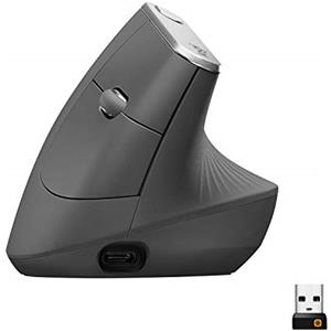 Logitech MX Verticale Mouse Wireless Ergonomico, Multi-Dispositivo, Bluetooth o 2.4GHz Ricevitore USB Unifying, Rilevamento Ottico Avanzato 4K DPI, 4 Pulsanti, Ricarica Rapida, PC/Mac/iPadOS - Grigio