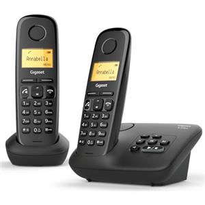Gigaset A270A Duo, Due Telefoni Cordless con Segreteria Fino a 25 Minuti - Vivavoce - Chiamate tra interni, Trasferimento di Chiamata, Nero (versione Italiana)