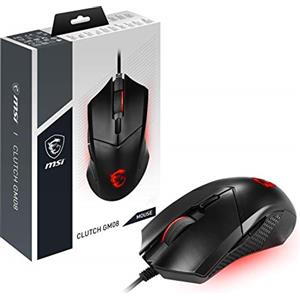MSI Clutch GM08 - Mouse Gaming simmetrico USB, LED Rosso, Sensore Ottico PAW 3519 (4200 DPI), Switch fino a 10 mln di click, sistema di pesi modificabili, Nero