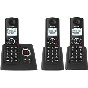 ALCATEL F530 Voice Trio - Telefono fisso cordless DECT con segreteria - Grande display - Vivavoce - Funzione blocco chiamate - 2 tasti di memoria diretta - 3 portatili - Nero