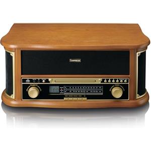 Lenco TCD-2551 - Giradischi per vinile, in vinile, con altoparlante Bluetooth, lettore CD, platino, 3 velocità, trasmissione a cinghia, 2 x 5 Watt, legno