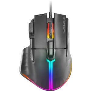 Mars Gaming MM-XT, Mouse Gaming RGB, Design Ergonomico Appoggia Pollice, Sensore Ottico 12800DPI, 9 Pulsanti Configurabili, Switch Huano, Software Controllo, Compatibilità Multipiattaforma, Nero