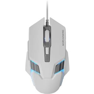 Mars Gaming MM024, Mouse Gaming RGB, Sensore Ottico 4000 DPI, Switch Meccanici Huano, RGB Flow, Regolazione On-the-fly 1200/2400 / 3200/4000 DPI, Compatibilità Multipiattaforma, Bianco