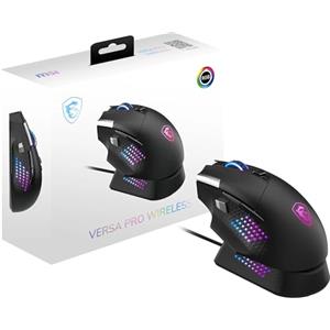 MSI VERSA PRO WIRELESS + MOUSE DOCK PRO Mouse Gaming - Dock di ricarica, sensore ottico da 26.000 DPI, polling rate 1000Hz, design per destrorsi, batteria da 80 ore, peso 97 g - Cablata e Wireless
