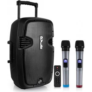 Pyle Cassa Bluetooth Karaoke 1000 Watt, Altoparlante Wireless Bluetooth, Batteria Ricaricabile, Ruote, USB MP3 RCA, 2 Microfoni UHF, Telecomando, Nero