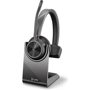 Poly Voyager 4310 UC, Cuffia Monoaurale Senza Filo, Connessione Bluetooth e Dongle USB-C BT700, Cuscinetto in Similpelle, Autonomia 24 Ore, Base per Ricarica, Compatibile con Windows 10 e macOS, Nero